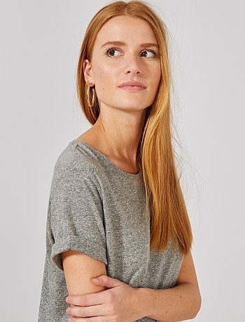 Damesmode maat 34-48 - Basic soepelvallend T-shirt - Kiabi