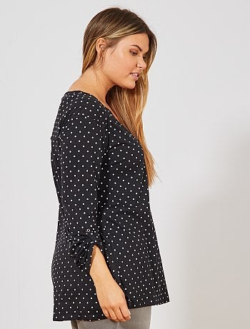 Dames Size+ - Bedrukt T-shirt met Tunesische hals - Kiabi