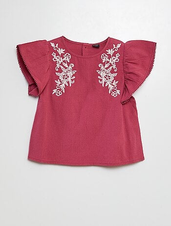 Bloesje met korte mouwen met borduursels