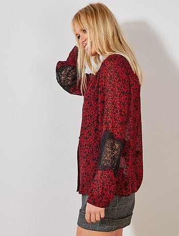 Damesmode maat 34-48 - Blouse met kanten mouwtjes - Kiabi