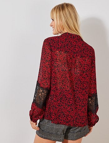 Damesmode maat 34-48 - Blouse met kanten mouwtjes - Kiabi