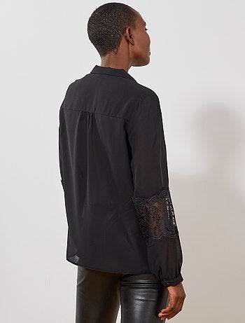 Damesmode maat 34-48 - Blouse met kanten mouwtjes - Kiabi