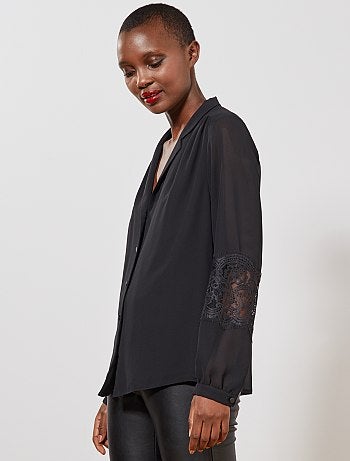 Damesmode maat 34-48 - Blouse met kanten mouwtjes - Kiabi