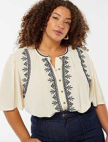 Blouse met korte mouwen met borduursel