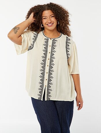 Blouse met korte mouwen met borduursel