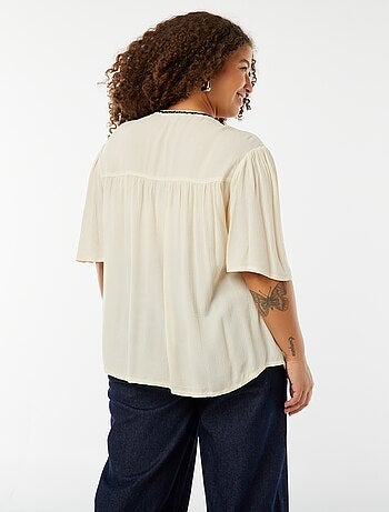 Blouse met korte mouwen met borduursel