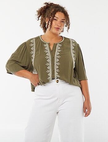 Blouse met korte mouwen met borduursel