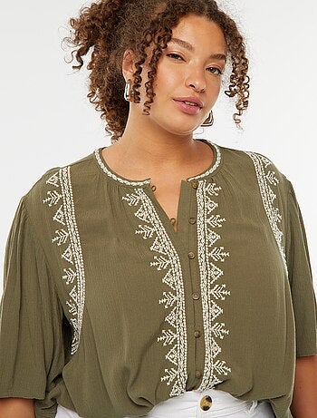 Blouse met korte mouwen met borduursel