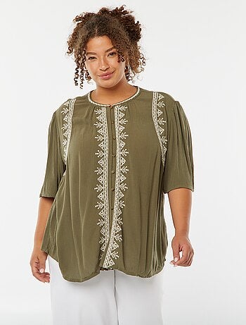 Blouse met korte mouwen met borduursel