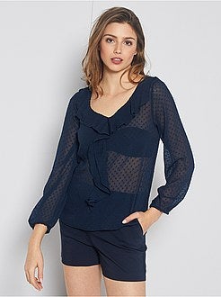 Blouse met volant en bolletjestule - Kiabi