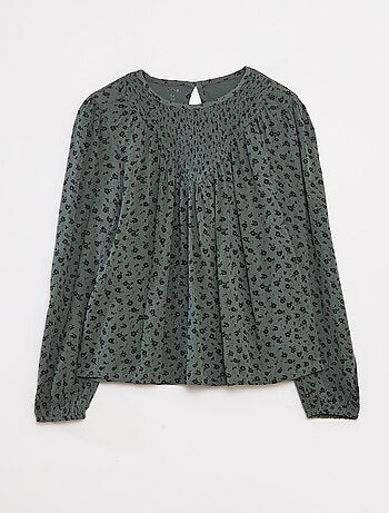 Blouse van kreukeltricot met print