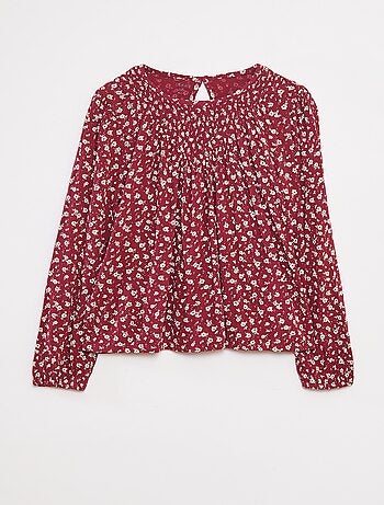 Blouse van kreukeltricot met print