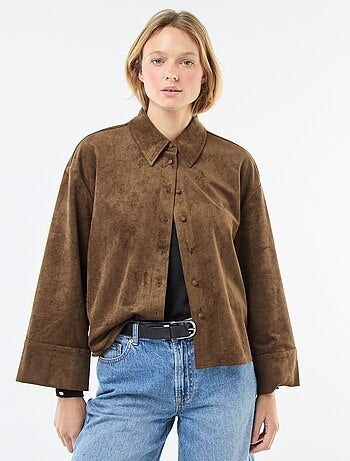 Blouse van suèdine met lange mouw