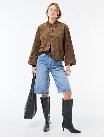 Blouse van suèdine met lange mouw