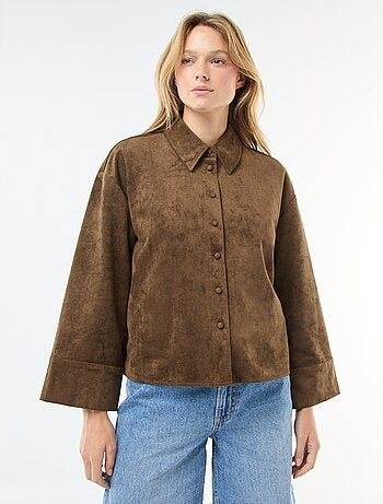 Blouse van suèdine met lange mouw