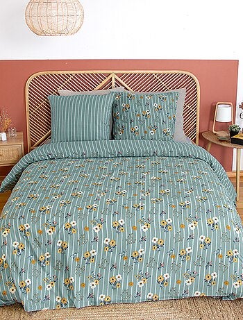 Dekbedset met bloemen- en streepjesprint - Voor 2-persoonsbed