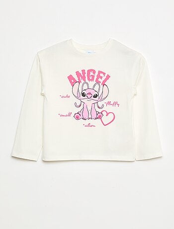 Disney-T-shirt met Angel- en Stitch-print en lange mouw