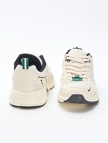 Driekleurige sneakers van mesh en imitatieleer