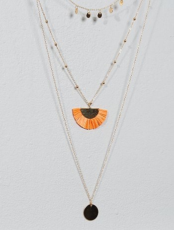 Drielaagse ketting met medailles en kwastjes - Kiabi