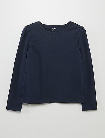 Effen T-shirt met aangerimpelde schouders
