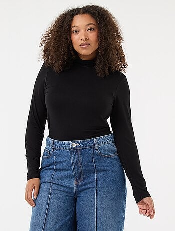 Effen T-shirt met lange mouwen en rolkraag