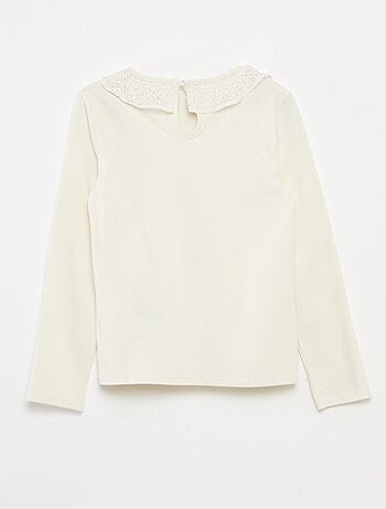 Effen T-shirt met lovertjes en ruches langs de hals