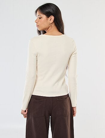 Effen T-shirt van ribstof met henleykraag