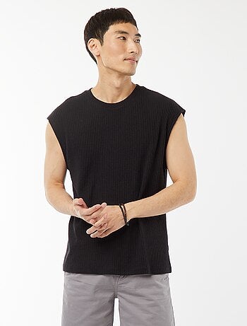 Effen T-shirt van ribstof zonder mouwen