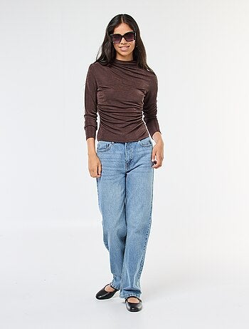 Effen T-shirt van soepelvallende stof met opstaande kraag