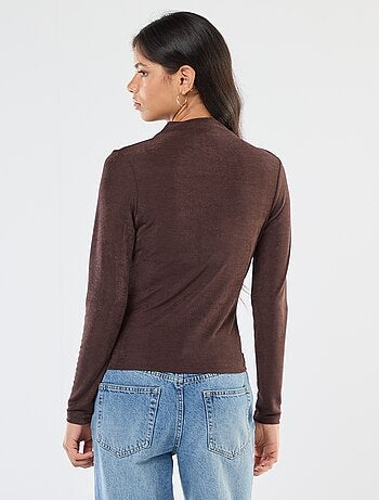 Effen T-shirt van soepelvallende stof met opstaande kraag