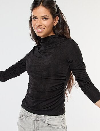 Effen T-shirt van soepelvallende stof met opstaande kraag