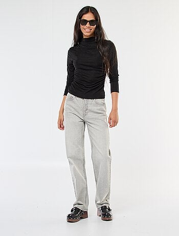 Effen T-shirt van soepelvallende stof met opstaande kraag