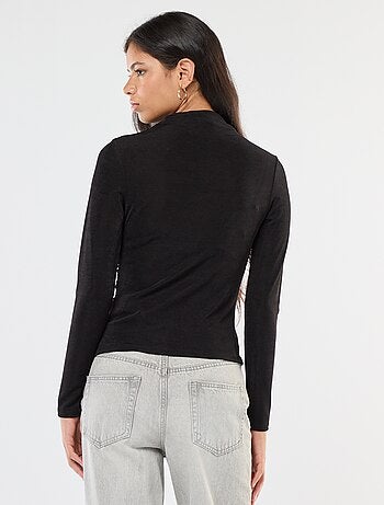 Effen T-shirt van soepelvallende stof met opstaande kraag