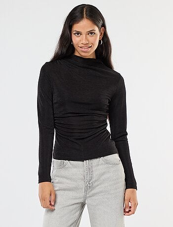 Effen T-shirt van soepelvallende stof met opstaande kraag