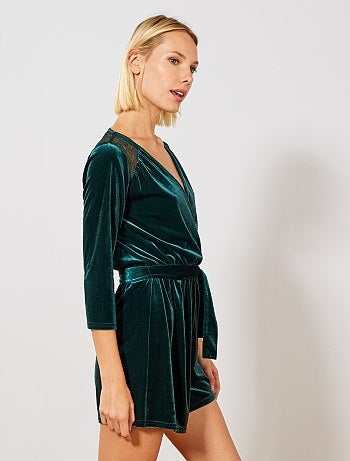 Damesmode maat 34-48 - Fluwelen playsuit - Kiabi