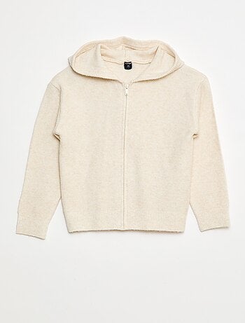 Gebreid vest met capuchon en gemêleerd effect