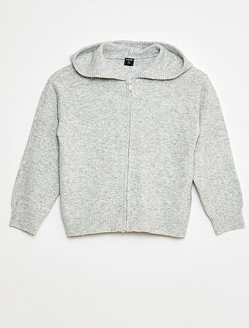 Gebreid vest met capuchon en gemêleerd effect