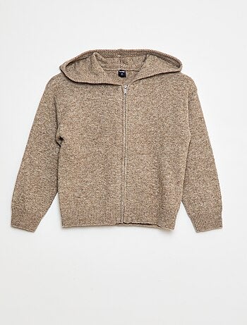 Gebreid vest met capuchon en gemêleerd effect