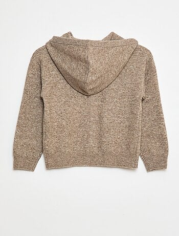 Gebreid vest met capuchon en gemêleerd effect