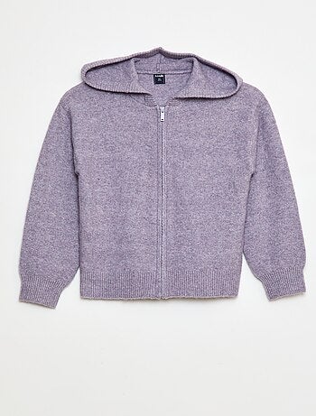 Gebreid vest met capuchon en gemêleerd effect