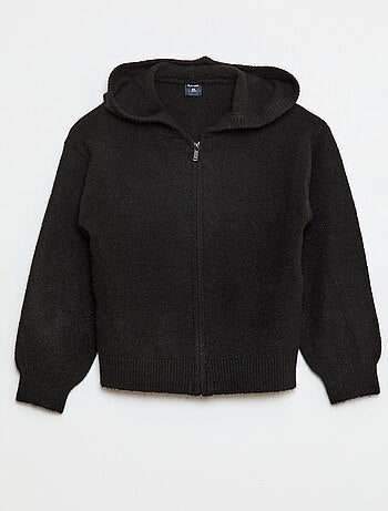 Gebreid vest met capuchon en gemêleerd effect