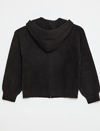 Gebreid vest met capuchon en gemêleerd effect