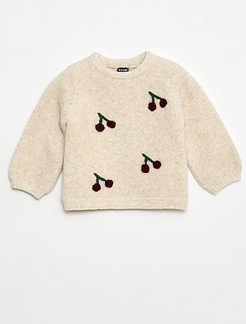 Gebreide trui met kersenmotiefje in reliëf