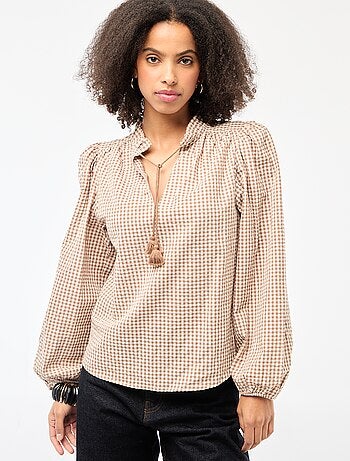 Geruite blouse met lange mouwen