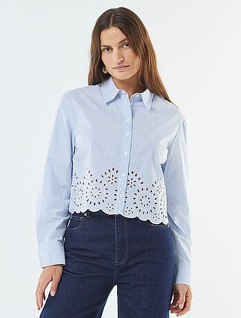 Gestreepte blouse met borduursel onderaan het voorpand