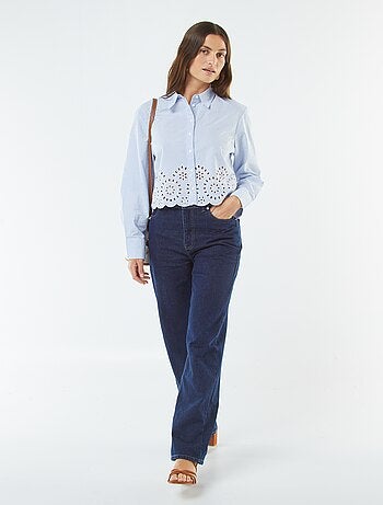 Gestreepte blouse met borduursel onderaan het voorpand