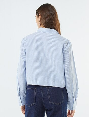 Gestreepte blouse met borduursel onderaan het voorpand