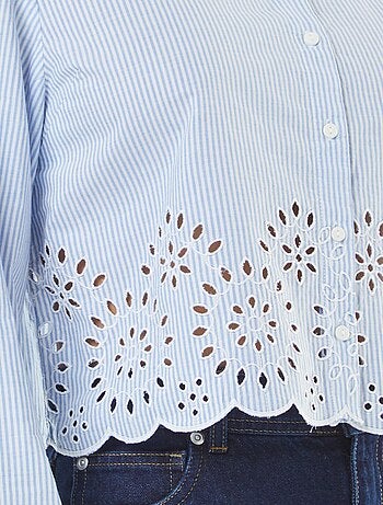 Gestreepte blouse met borduursel onderaan het voorpand