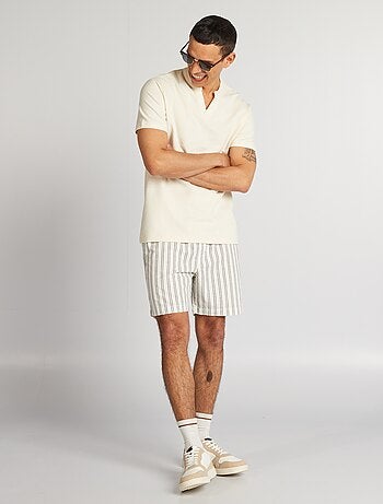 Gestreepte short van linnenmix