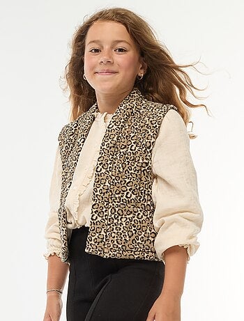 Gewatteerd, mouwloos vestje met luipaardprint